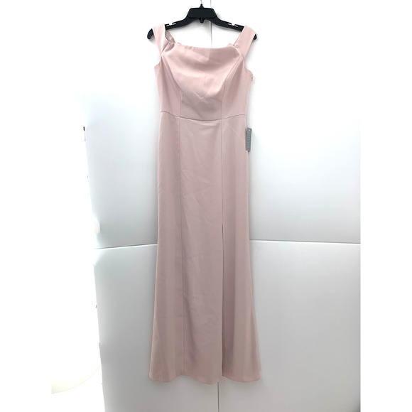 Dessy Collection Off the Shoulder Pale Pink Bow Bridesmaid Full Length Dress 8 - Picture 4 of 5